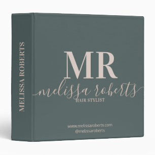 Elegant dark green hair stylist 3 ring binder