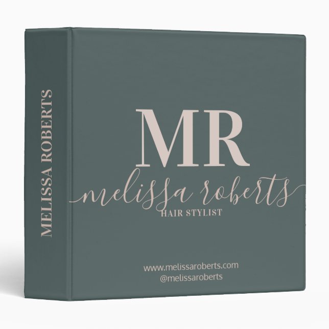 Elegant dark green hair stylist 3 ring binder (Front/Spine)