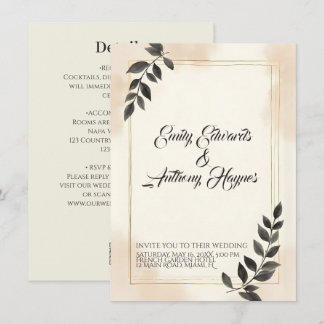 Elegant Dark Green Leaf Wedding Invitation