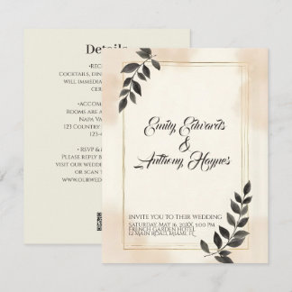 Elegant Dark Green Leaf Wedding Invitation