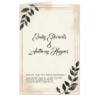Elegant Dark Green Leaf Wedding Invitation