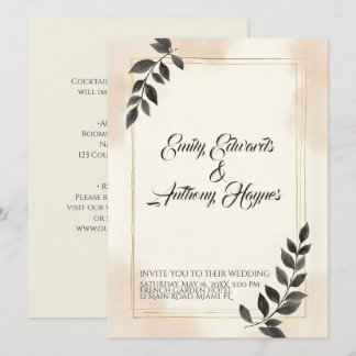Elegant Dark Green Leaf Wedding Invitation
