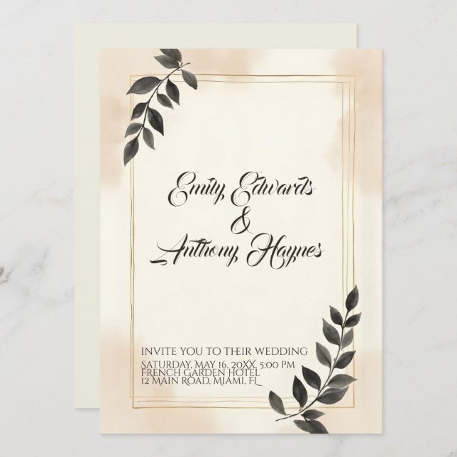 Elegant Dark Green Leaf Wedding Invitation (Front/Back)