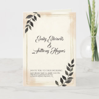 Elegant Dark Green Leaf Wedding Invitation