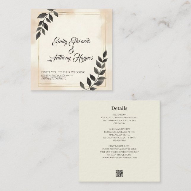 Elegant Dark Green Leaf Wedding Invitation (Front/Back)