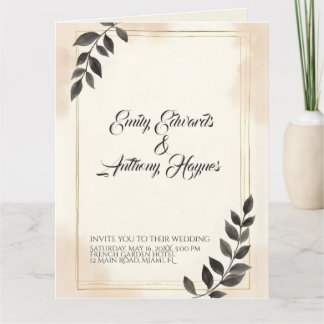 Elegant Dark Green Leaf Wedding Invitation