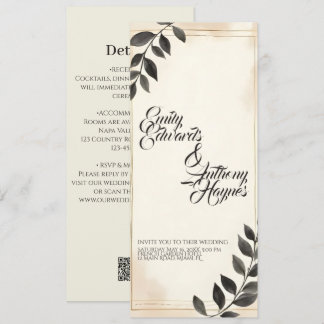 Elegant Dark Green Leaf Wedding Invitation