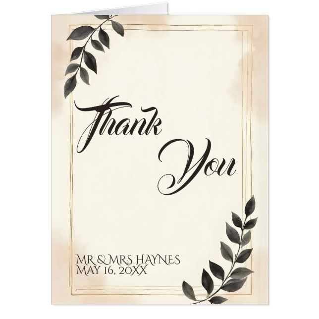 Elegant Dark Green Leaf Wedding Thank You Card (Front)