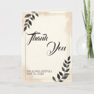 Elegant Dark Green Leaf Wedding Thank You Card