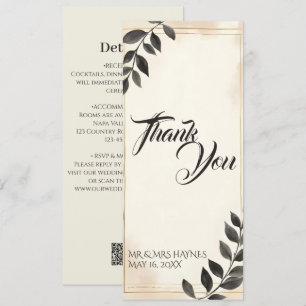 Elegant Dark Green Leaf Wedding Thank You Card