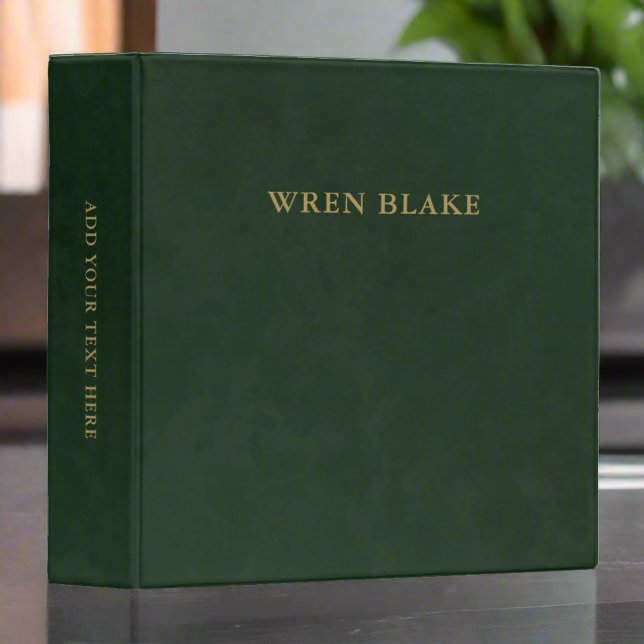 Elegant Dark Green Leather & Gold Script Name 3 Ring Binder (Creator Uploaded)