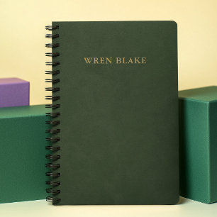Elegant Dark Green Leather & Gold Script Name Notebook