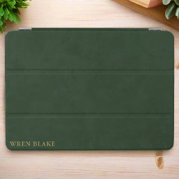 Elegant Dark Green Leather Texture &amp; Gold Script iPad Air Cover