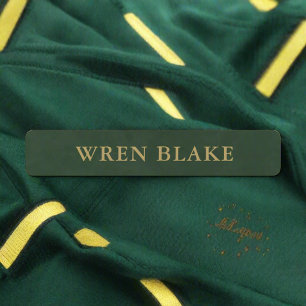 Elegant Dark Green Leather Texture & Gold Script Kids' Labels