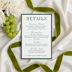 Elegant Dark Green Minimalist Wedding Details Enclosure Card