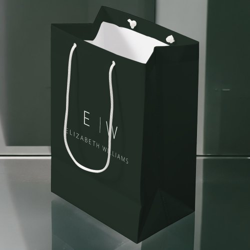 Elegant Dark Green Modern Minimalist Monogram Name Medium Gift Bag