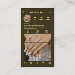 Elegant Dark Green Nail Artist Instagram QR Code Business Card