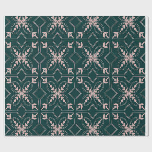 Elegant Dark Green & Peach Geometric Folk Art Wrap Wrapping Paper