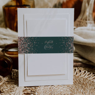 Elegant Dark Green Rose Gold Wedding Invitation Belly Band