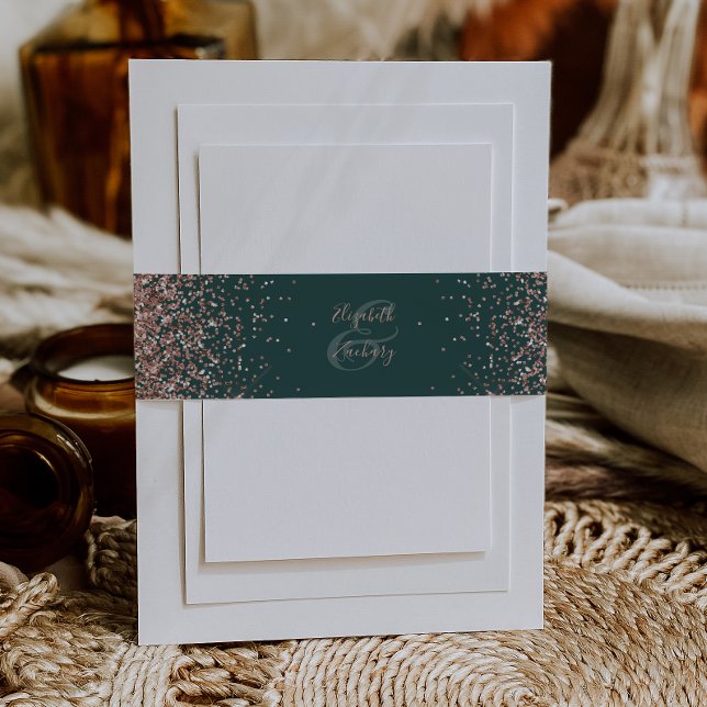 Elegant Dark Green Rose Gold Wedding Invitation Belly Band (Creator Uploaded)
