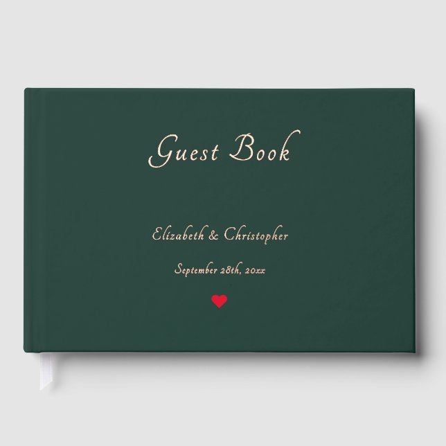Elegant Dark Green Rose Gold Weddings Anniversary Foil Guest Book (Front)