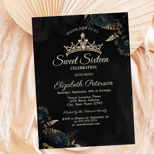Elegant Dark Green Roses Gothic Sweet 16 Invitation