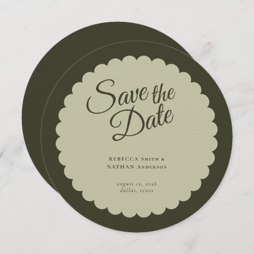 Elegant Dark Green Script Scallop Wedding Save The Date