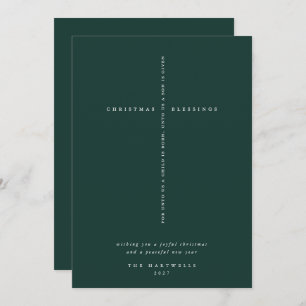 Elegant Dark Green Scripture Cross  Holiday Card