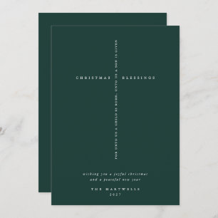 Elegant Dark Green Scripture Cross Holiday Card
