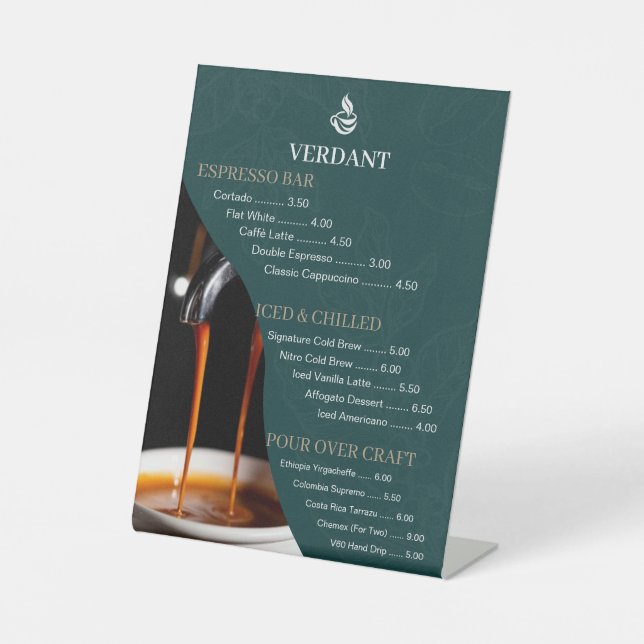 Elegant Dark Green Specialty Coffee Cafe Menu Sign (Front)