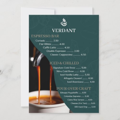 Elegant Dark Green Specialty Coffee Shop Menu Card