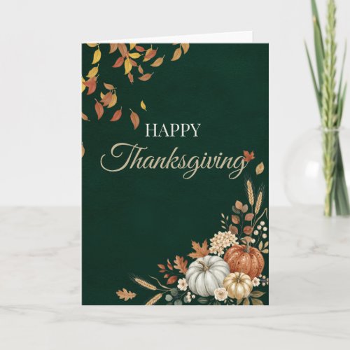 Elegant Dark Green Thanksgiving Autumn Greeting Holiday Card