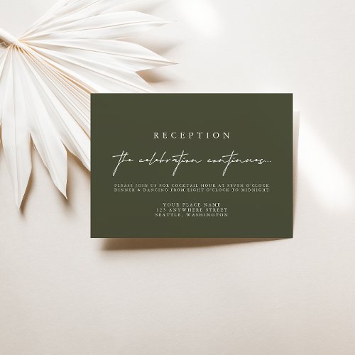 Elegant Dark Green Wedding Reception Cards