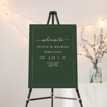 Elegant Dark Green Wedding Welcome Sign Modern 