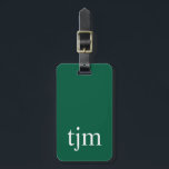 Elegant Dark Green White Bold Monogram QR Code Luggage Tag<br><div class="desc">Elegant fully customizable luggage tag design with dark green background,  white bold monogram. Add your QR code with your contact details.
Instantly accessible contact info means your bag always knows its way back :)</div>