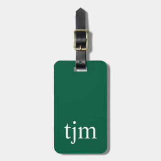 Elegant Dark Green White Bold Monogram QR Code Luggage Tag