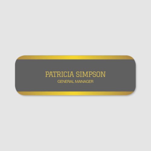 Elegant Dark Grey and Gold Add Name and Job Title Name Tag
