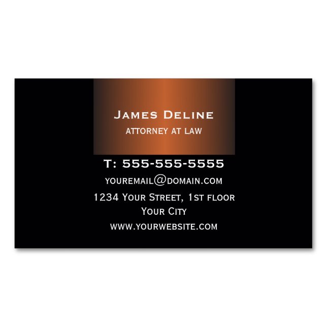 Elegant Dark Grey Copper Attorney Business Card Magnet (Front)