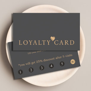 Elegant Dark Grey Faux Gold Heart Beauty Loyalty Card