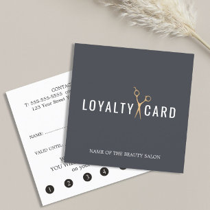 Elegant Dark Grey Faux Golden Scissors Loyalty Card