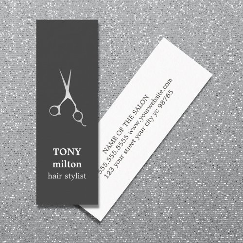 Elegant Dark Grey Faux Silver Scissors Hairstylist Mini Business Card