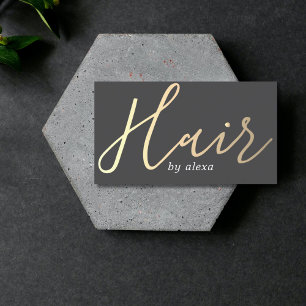 Elegant Dark Grey Golden Bold Hair Stylist Business Card