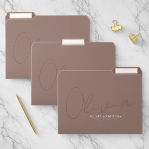 Elegant Dark Grey Handwritten Script Name, QR Code File Folder