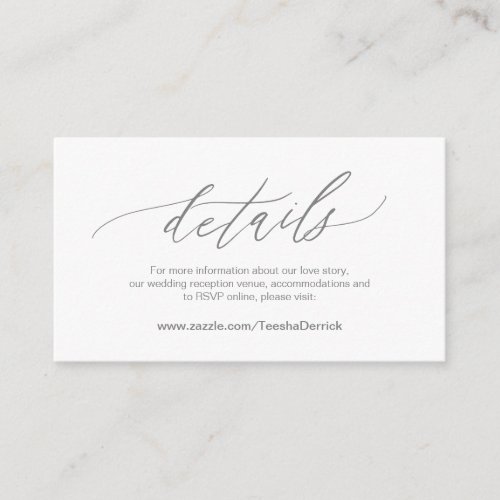 Elegant Dark Grey Wedding Details Online RSVP Enclosure Card