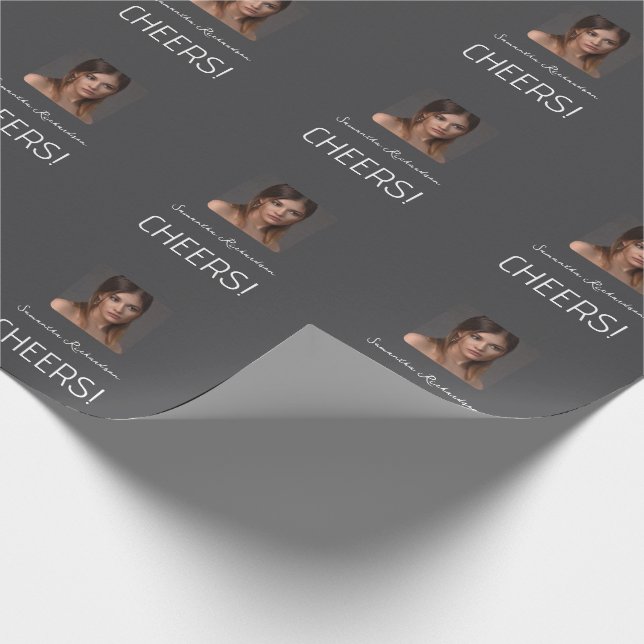 Elegant Dark Grey White Photo Script Name Wrapping Paper (Corner)