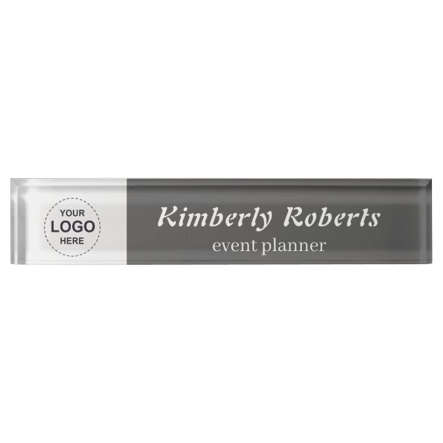 Elegant  Dark Grey with Custom Business Logo Desk Name Plate (Front)