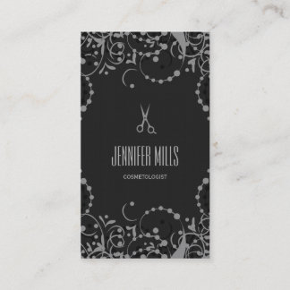 elegant dark hair stylist modern simple scissors business card