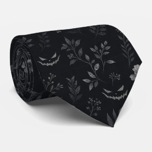 Elegant Dark Halloween Botanical Pattern – Black  Neck Tie