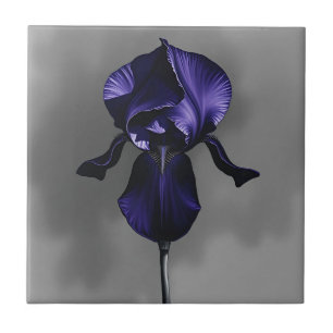 Elegant Dark Iris With Smoky Grey  Ceramic Tile