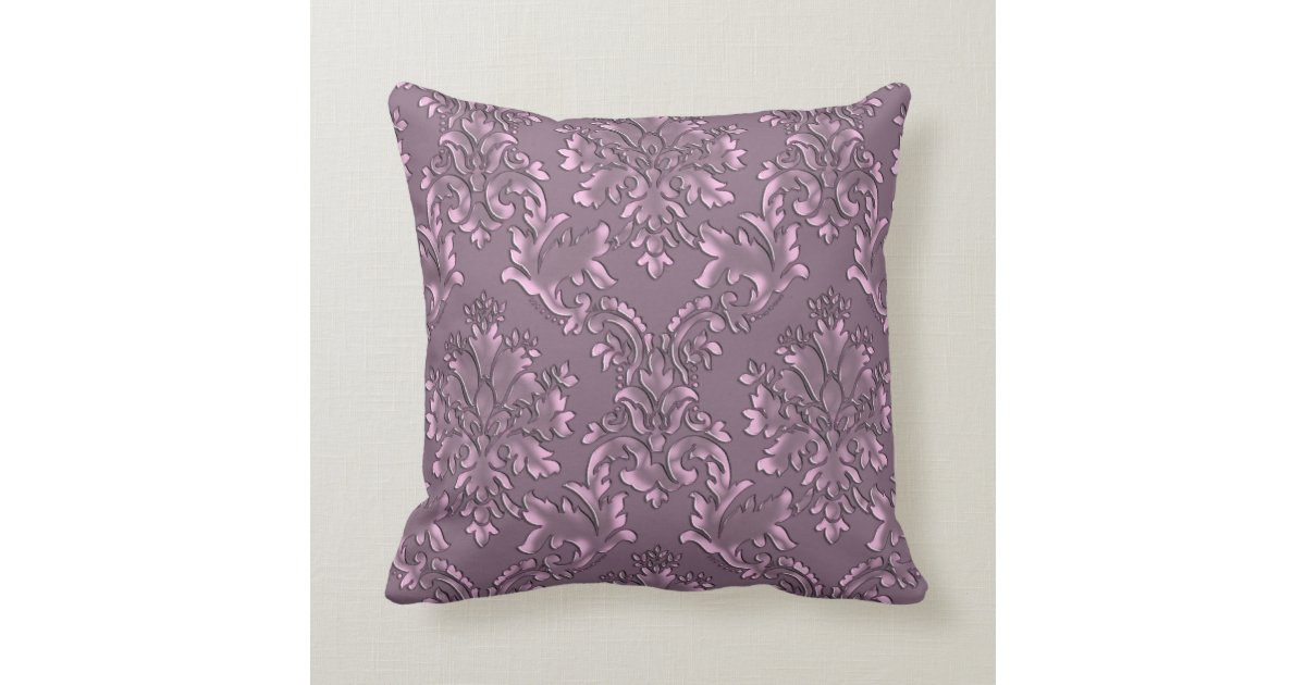 Elegant Dark Lavender Damask Throw Pillow